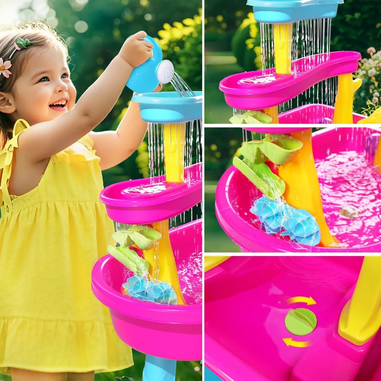 VATOS 3-Tier Sand Water Table 37pcs Splash Pond Toys Set Outdoor Activity Sensory Water Play Table Summer Toys For Kids Girls